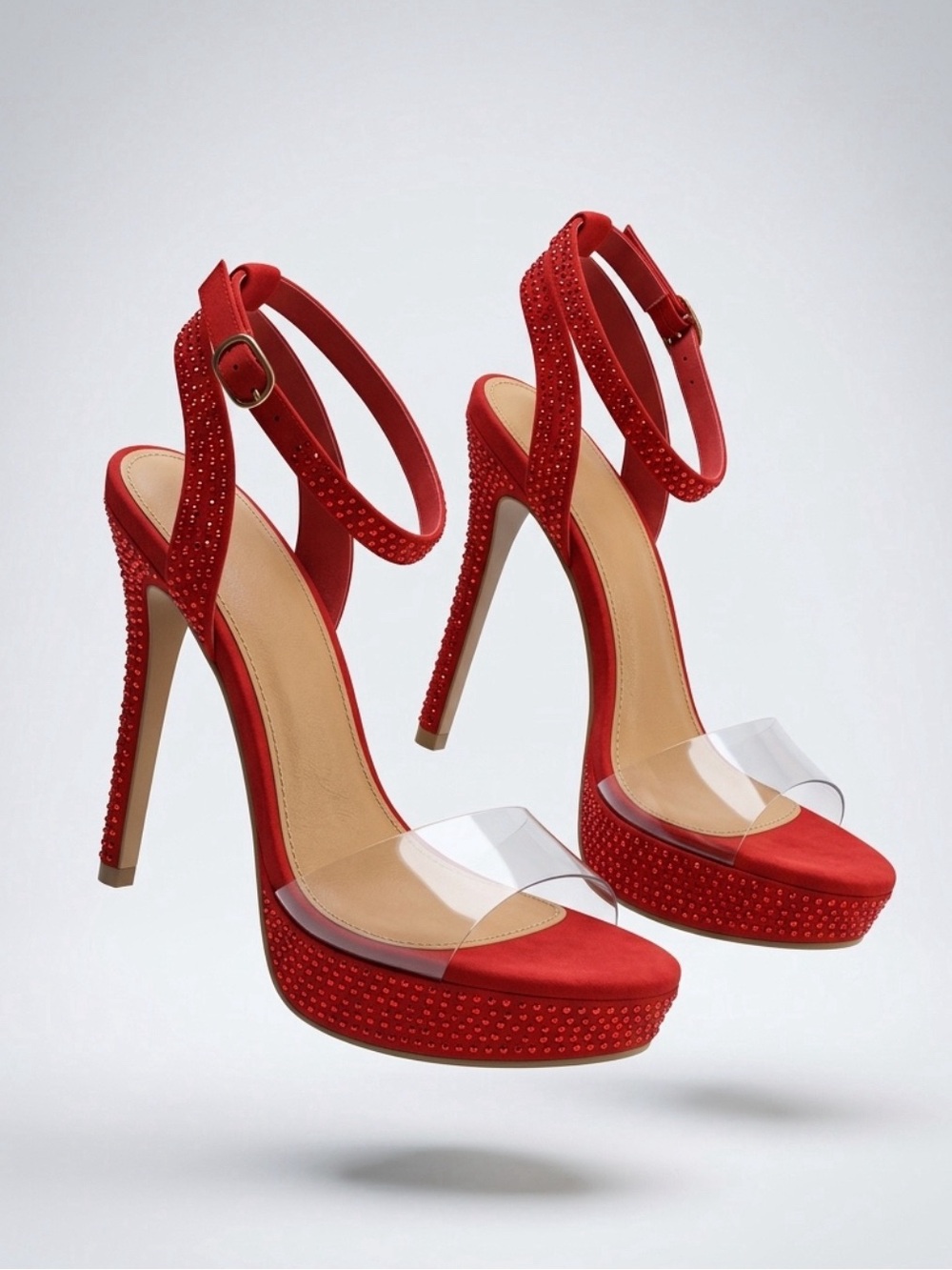 Red Crystal Ankle-Strap Platform Heels